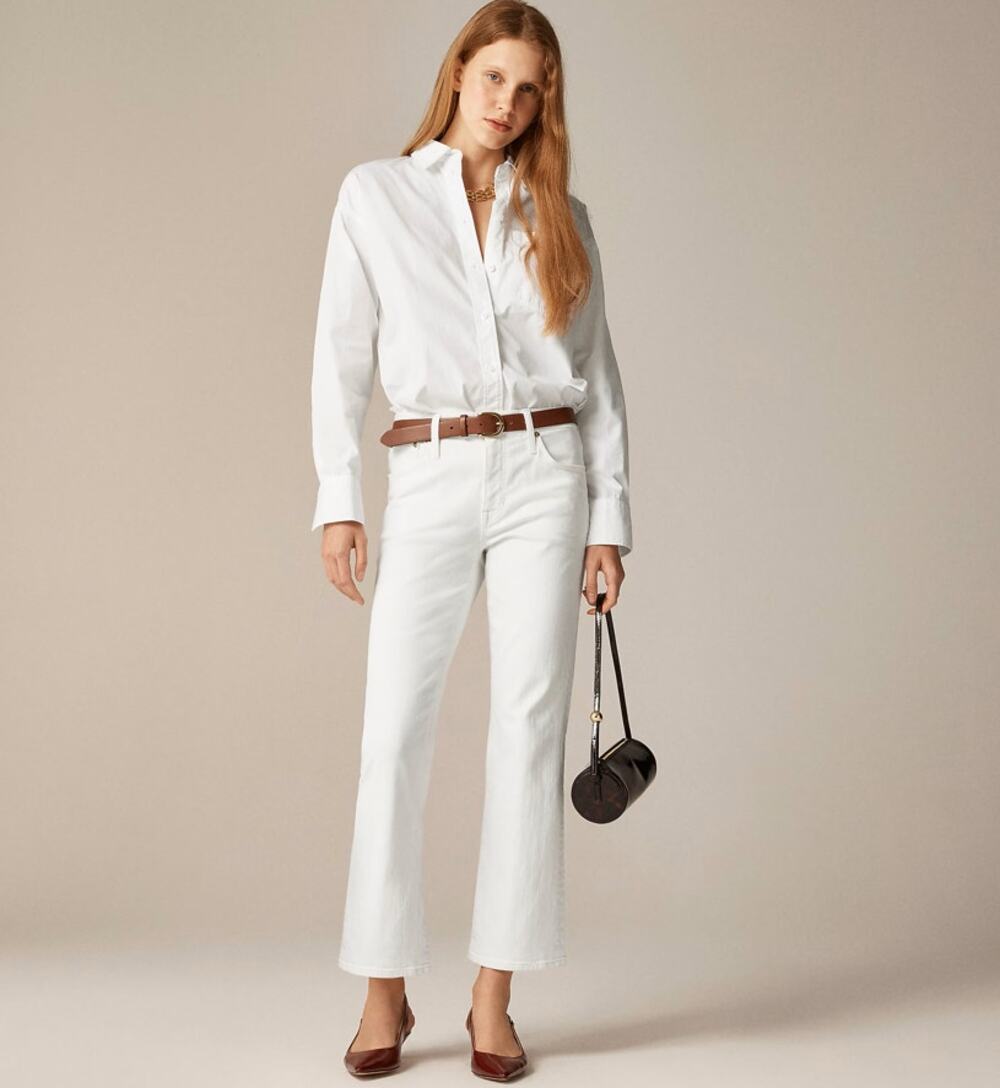 J.Crew '03 Kick Out Jean WMNS 32 Tall White Denim Mid Rise Super Stretch Zip Fly